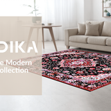 Ultra Soft Area Rug, Non Slip, Stain Resistant, Washable Area Rugs for Living Room, Bedroom, Rustic Low Pile Geometric Motif(Black)