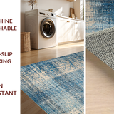 Ultra Soft Area Rug, Non Slip, Stain Resistant, Washable Area Rugs for Living Room, Bedroom, Elegant Ombre Throw Rug with Distressed Artistic Blue and Beige Design(Blue)