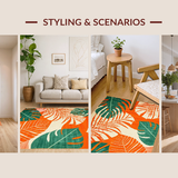 Ultra Soft Area Rug, Non Slip, Stain Resistant, Washable Area Rugs for Living Room, Bedroom, Elegant Geometric Leaf Arrangement(Orange)