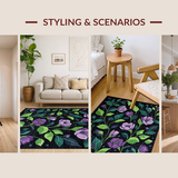 Ultra Soft Area Rug, Non Slip, Stain Resistant, Washable Area Rugs for Living Room, Bedroom, Vivid Botanical Dreamscape Design(Black)
