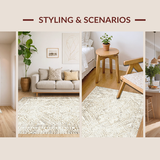 Ultra Soft Area Rug, Non Slip, Stain Resistant, Washable Area Rugs for Living Room, Bedroom, Chic Curvilinear Warm Hues(Beige)
