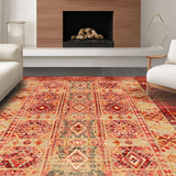 Ultra Soft Area Rug, Non Slip, Stain Resistant, Washable Area Rugs for Living Room, Bedroom, Luxurious Gold Accented Tribal Design(Red)