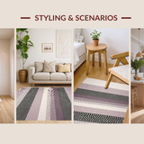 Ultra Soft Area Rug, Non Slip, Stain Resistant, Washable Area Rugs for Living Room, Bedroom, Chic Neutral Textured Stripe Motif(Purple)
