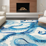 Ultra Soft Area Rug, Non Slip, Stain Resistant, Washable Area Rugs for Living Room, Bedroom, Whimsical Tentacle Rug: Azure Blue Octopus Design, Washable Floor Covering(Blue)