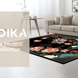 Ultra Soft Area Rug, Non Slip, Stain Resistant, Washable Area Rugs for Living Room, Bedroom, Vibrant Asian Inspired Motif(Black)
