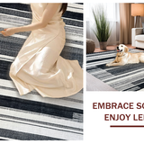 Ultra Soft Area Rug, Non Slip, Stain Resistant, Washable Area Rugs for Living Room, Bedroom, Layered Contrast Stripe Rug Featuring Dynamic Black and White Band Patterns(Black)