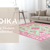 Ultra Soft Area Rug, Non Slip, Stain Resistant, Washable Area Rugs for Living Room, Bedroom, Trendy Modern Medallion Style(Pink)