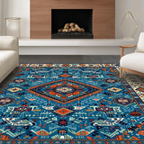 Ultra Soft Area Rug, Non Slip, Stain Resistant, Washable Area Rugs for Living Room, Bedroom, Rustic Geometric Color Fusion(Blue)
