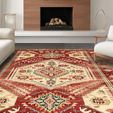 Ultra Soft Area Rug, Non Slip, Stain Resistant, Washable Area Rugs for Living Room, Bedroom, Chic Multicolor Medallion Style(Red)