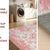Ultra Soft Area Rug, Non Slip, Stain Resistant, Washable Area Rugs for Living Room, Bedroom, Chic Vintage Floral Embellishments(Pink)