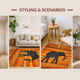 Ultra Soft Area Rug, Non Slip, Stain Resistant, Washable Area Rugs for Living Room, Bedroom, Artistic Ethnic Elephant Representation(Orange)