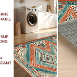 Ultra Soft Area Rug, Non Slip, Stain Resistant, Washable Area Rugs for Living Room, Bedroom, Chic Teal and Cream Mosaic(Red)