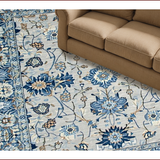 Ultra Soft Area Rug, Non Slip, Stain Resistant, Washable Area Rugs for Living Room, Bedroom, Earthy Toned Soft Botanical Motif(Blue)