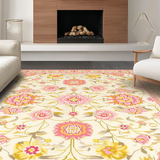Ultra Soft Area Rug, Non Slip, Stain Resistant, Washable Area Rugs for Living Room, Bedroom, Rustic Warm Floral Aesthetic(Ivory)