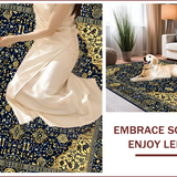 Ultra Soft Area Rug, Non Slip, Stain Resistant, Washable Area Rugs for Living Room, Bedroom, Chic Gold and White Lattice Pattern(Blue)
