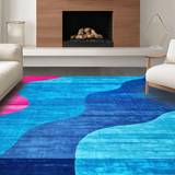 Ultra Soft Area Rug, Non Slip, Stain Resistant, Washable Area Rugs for Living Room, Bedroom, Elegant Contemporary Wave Aesthetic(Blue)