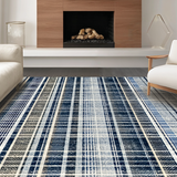 Ultra Soft Area Rug, Non Slip, Stain Resistant, Washable Area Rugs for Living Room, Bedroom, Ink & Snow Stripe Woven Accent Rug, Outdoor Entrance Carpet(Blue)