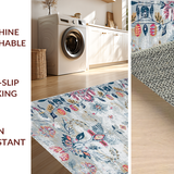 Ultra Soft Area Rug, Non Slip, Stain Resistant, Washable Area Rugs for Living Room, Bedroom, Artistic Faded Floral Composition(Gray)