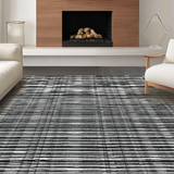 Ultra Soft Area Rug, Non Slip, Stain Resistant, Washable Area Rugs for Living Room, Bedroom, Ink & Linen Stripe Rug, Woven Graphic Carpet, Linear Art Floor Mat(Black)