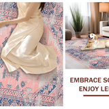 Ultra Soft Area Rug, Non Slip, Stain Resistant, Washable Area Rugs for Living Room, Bedroom, Vibrant Geometric Blue Accents(Pink)