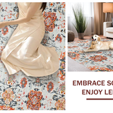 Ultra Soft Area Rug, Non Slip, Stain Resistant, Washable Area Rugs for Living Room, Bedroom, Chic Vintage Floral Motif(White)
