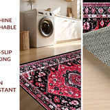 Ultra Soft Area Rug, Non Slip, Stain Resistant, Washable Area Rugs for Living Room, Bedroom, Vibrant Retro Ogee Style Rug(Red)