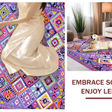 Ultra Soft Area Rug, Non Slip, Stain Resistant, Washable Area Rugs for Living Room, Bedroom, Contemporary Colorful Symmetrical Shapes(Purple)