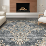 Ultra Soft Area Rug, Non Slip, Stain Resistant, Washable Area Rugs for Living Room, Bedroom, Earthy Toned Vintage Floral Motif(Gray)