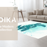 Ultra Soft Area Rug, Non Slip, Stain Resistant, Washable Area Rugs for Living Room, Bedroom, Serene Ocean Dream Rug with Artistic Turtle and Fluid Watercolor Swirls(Blue)