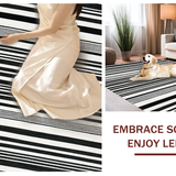 Ultra Soft Area Rug, Non Slip, Stain Resistant, Washable Area Rugs for Living Room, Bedroom, Washable Braided Area Rug Black White Striped Design Patio Mat(Black)