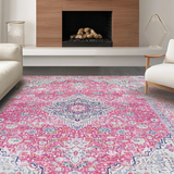 Ultra Soft Area Rug, Non Slip, Stain Resistant, Washable Area Rugs for Living Room, Bedroom, Contemporary Geometric Floral Aesthetic(Pink)