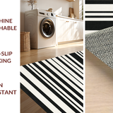 Ultra Soft Area Rug, Non Slip, Stain Resistant, Washable Area Rugs for Living Room, Bedroom, Handcrafted Monochromatic Striped Rug with Alternating Bands(Black)