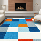 Ultra Soft Area Rug, Non Slip, Stain Resistant, Washable Area Rugs for Living Room, Bedroom, Cheerful Geometric Play Space(Blue)