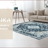 Ultra Soft Area Rug, Non Slip, Stain Resistant, Washable Area Rugs for Living Room, Bedroom, Elegant Transitional Damask Aesthetic(Blue)