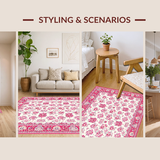Ultra Soft Area Rug, Non Slip, Stain Resistant, Washable Area Rugs for Living Room, Bedroom, Contemporary Cheerful Blossom Palette(Red)