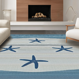 Ultra Soft Area Rug, Non Slip, Stain Resistant, Washable Area Rugs for Living Room, Bedroom, Coastal Starfish Striped Elegance(Blue)