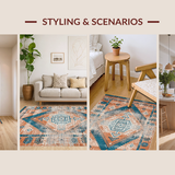 Ultra Soft Area Rug, Non Slip, Stain Resistant, Washable Area Rugs for Living Room, Bedroom, Artful Modern Symmetrical Textures(Orange)