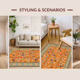 Ultra Soft Area Rug, Non Slip, Stain Resistant, Washable Area Rugs for Living Room, Bedroom, Vibrant Multi-Color Floral Elegance(Orange)