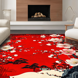 Ultra Soft Area Rug, Non Slip, Stain Resistant, Washable Area Rugs for Living Room, Bedroom, Elegant Asian Floral Motif(Red)