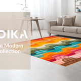 Ultra Soft Area Rug, Non Slip, Stain Resistant, Washable Area Rugs for Living Room, Bedroom, Artful Striped Colorful Motif(Orange)