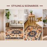Ultra Soft Area Rug, Non Slip, Stain Resistant, Washable Area Rugs for Living Room, Bedroom, Whimsical Vintage Blossom Arrangement(Orange)