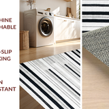 Ultra Soft Area Rug, Non Slip, Stain Resistant, Washable Area Rugs for Living Room, Bedroom, Contemporary Striped Area Rug Black and White Design Element(Black)