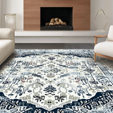 Ultra Soft Area Rug, Non Slip, Stain Resistant, Washable Area Rugs for Living Room, Bedroom, Rustic Vintage Patterned Elegance(White)