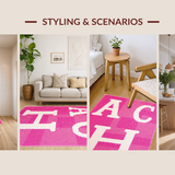 Ultra Soft Area Rug, Non Slip, Stain Resistant, Washable Area Rugs for Living Room, Bedroom, Cute Alphabetic Circle Aesthetic(Pink)