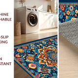 Ultra Soft Area Rug, Non Slip, Stain Resistant, Washable Area Rugs for Living Room, Bedroom, Chic Vintage-Inspired Tiled Arrangement(Blue)