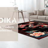 Ultra Soft Area Rug, Non Slip, Stain Resistant, Washable Area Rugs for Living Room, Bedroom, Elegant Floral Dragon Aesthetic(Black)