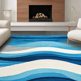 Ultra Soft Area Rug, Non Slip, Stain Resistant, Washable Area Rugs for Living Room, Bedroom, Serene Coastal Abstract Design(Blue)