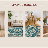 Ultra Soft Area Rug, Non Slip, Stain Resistant, Washable Area Rugs for Living Room, Bedroom, Retro Distressed Floral Medallion(Blue)