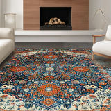 Ultra Soft Area Rug, Non Slip, Stain Resistant, Washable Area Rugs for Living Room, Bedroom, Rustic Vibrant Floral Design(Blue)