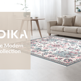 Ultra Soft Area Rug, Non Slip, Stain Resistant, Washable Area Rugs for Living Room, Bedroom, Cozy Vintage Symmetrical Visuals(White)